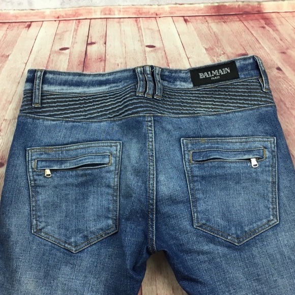 Men’s BALMAIN Distressed Slim Biker denim jean - Picture 6 of 8